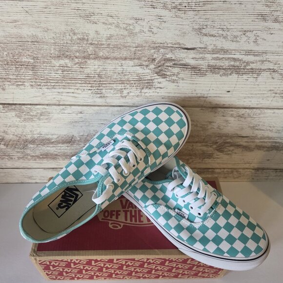๐ Vans Authentic Aqua Checkerboard Sneakers | Classic Low Tops w/ Box - Picture 1 of 7